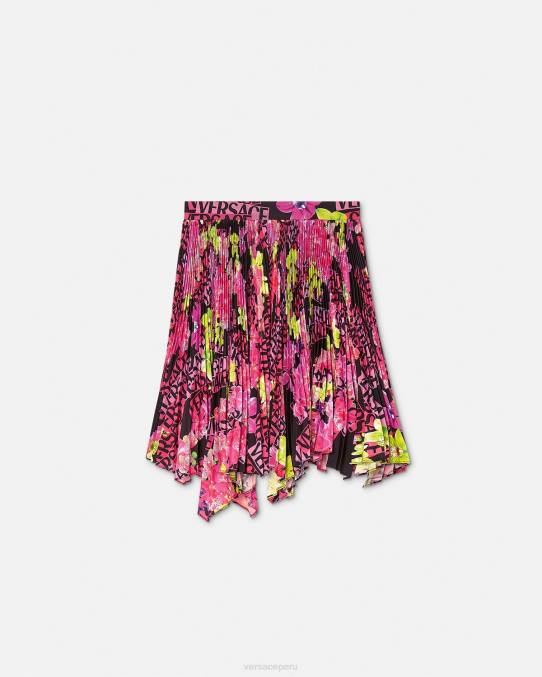 Versace ropa mujer falda plisada con logo orquídea 6BPV183 negro y estampado
