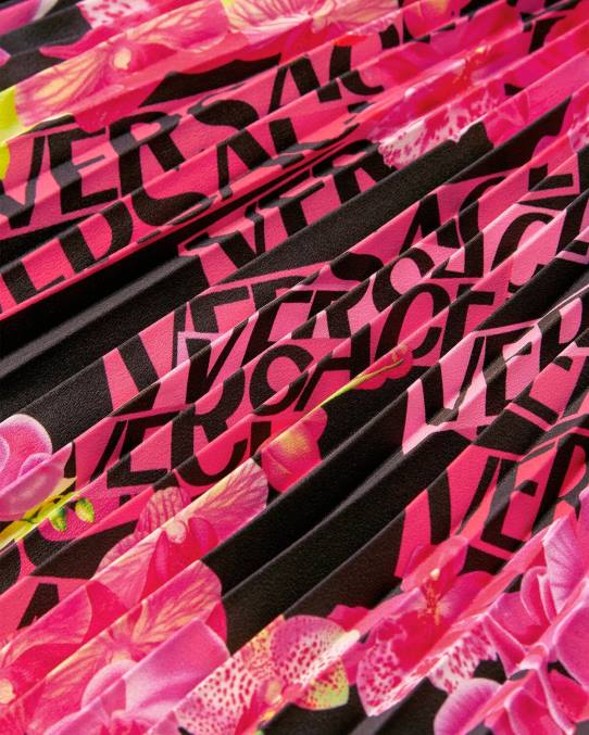 Versace ropa mujer falda plisada con logo orquídea 6BPV183 negro y estampado