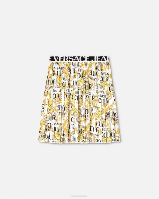 Versace ropa mujer falda plisada de alta costura con logo 6BPV2248 oro y blanco
