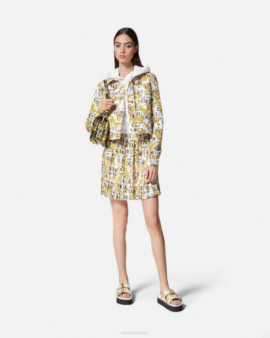 Versace ropa mujer falda plisada de alta costura con logo 6BPV2248 oro y blanco