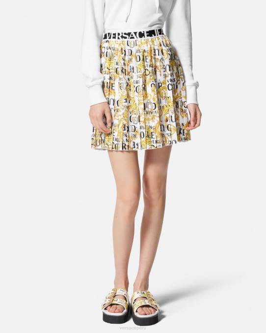 Versace ropa mujer falda plisada de alta costura con logo 6BPV2248 oro y blanco
