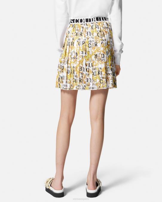 Versace ropa mujer falda plisada de alta costura con logo 6BPV2248 oro y blanco