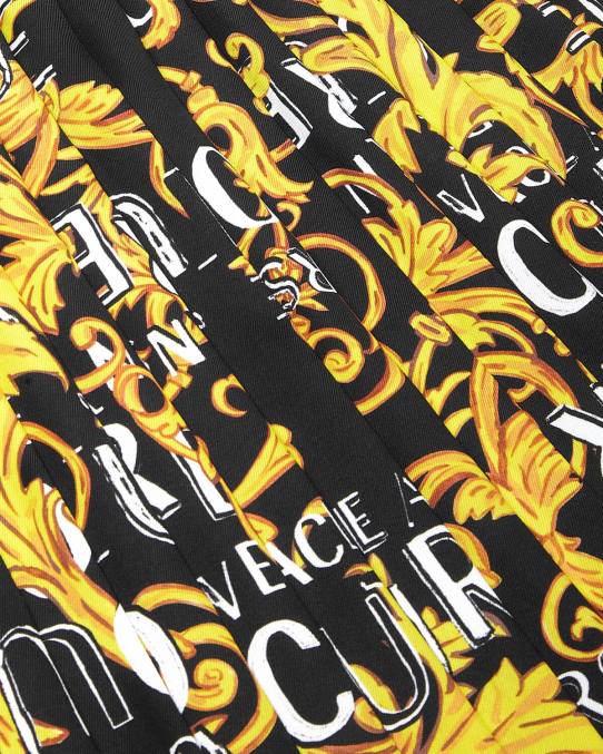 Versace ropa mujer falda plisada de alta costura con logo 6BPV2250 oro negro