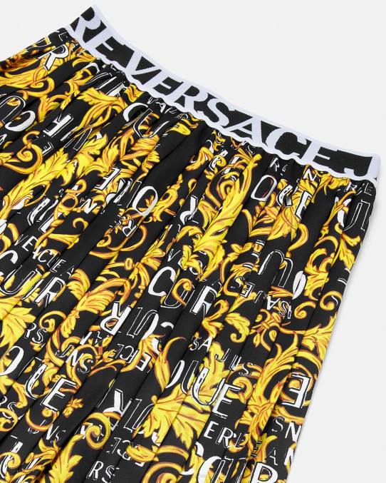 Versace ropa mujer falda plisada de alta costura con logo 6BPV2250 oro negro