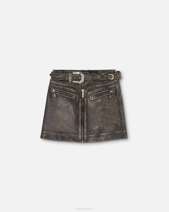 Versace ropa mujer minifalda de cuero cepillada 6BPV182 gris