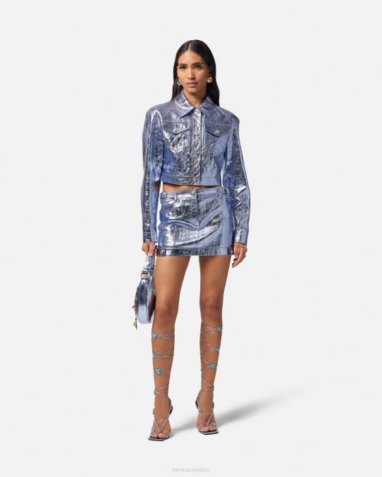 Versace ropa mujer minifalda de cuero metalizado con Medusa 6BPV160 metálico