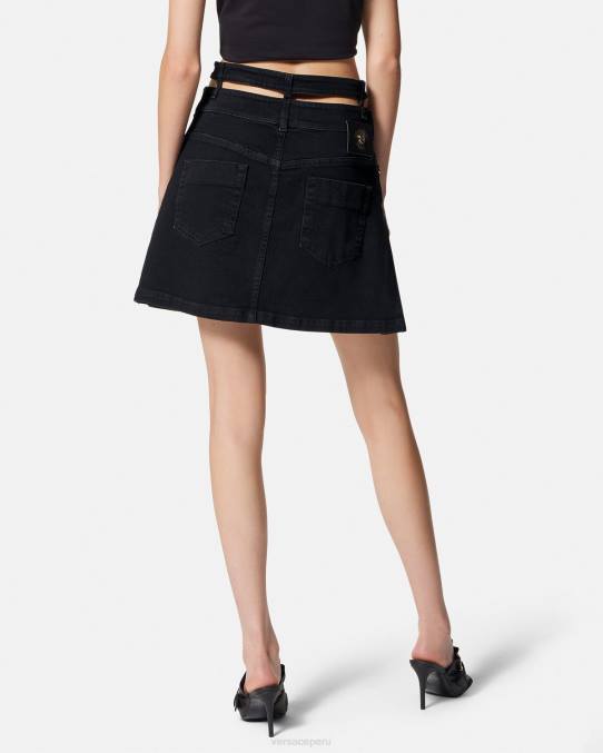 Versace ropa mujer minifalda de mezclilla con hebilla barroca 6BPV2151 negro