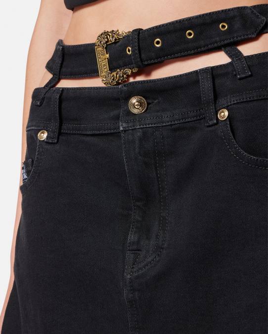 Versace ropa mujer minifalda de mezclilla con hebilla barroca 6BPV2151 negro