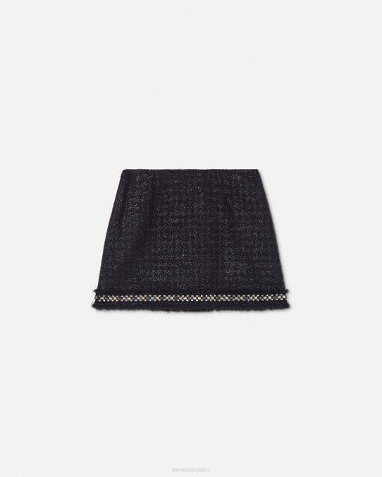 Versace ropa mujer minifalda de tweed con pinchos 6BPV186 negro