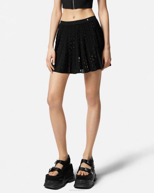 Versace ropa mujer minifalda plisada de punto con pinchos 6BPV184 negro