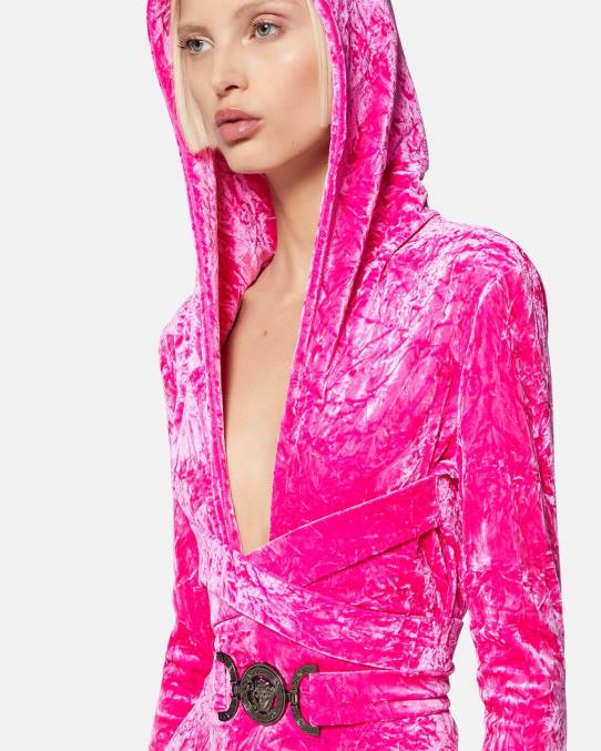 Versace ropa mujer mono largo con capucha de terciopelo con Medusa \'95 6BPV56 fucsia