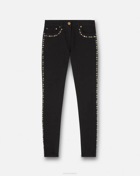 Versace ropa mujer jeans ajustados con tachuelas de Medusa 6BPV214 negro