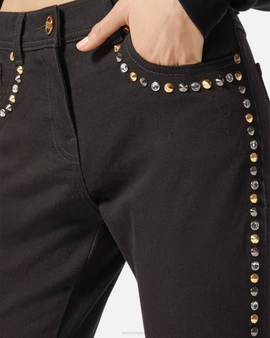 Versace ropa mujer jeans ajustados con tachuelas de Medusa 6BPV214 negro