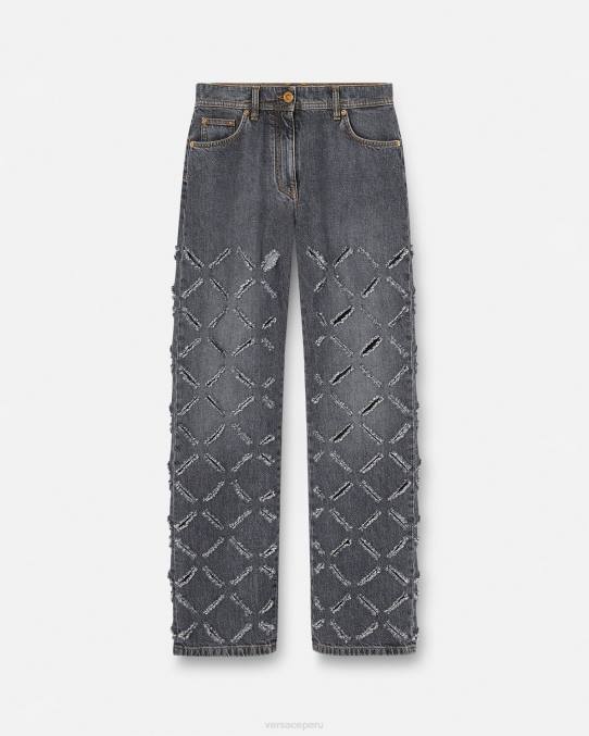 Versace ropa mujer jeans anchos con cortes 6BPV226 gris