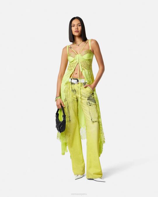 Versace ropa mujer jeans cargo desgastados 6BPV225 amarillo