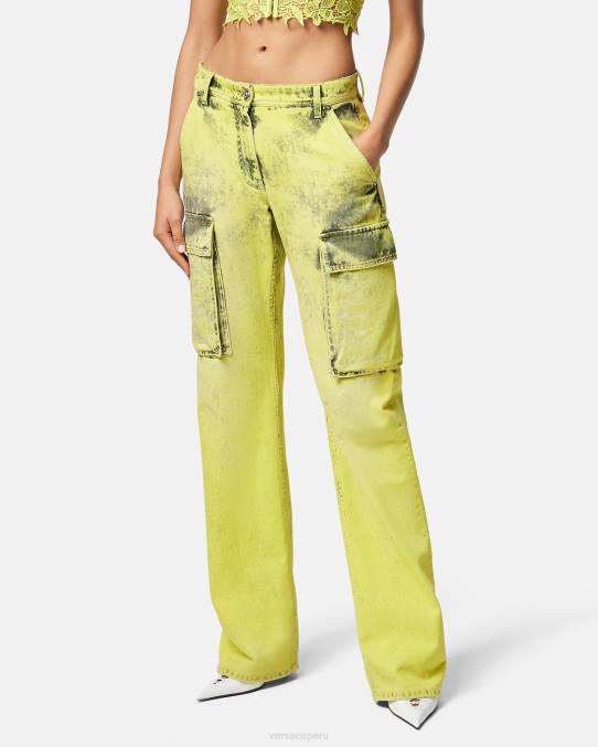 Versace ropa mujer jeans cargo desgastados 6BPV225 amarillo