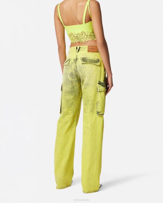 Versace ropa mujer jeans cargo desgastados 6BPV225 amarillo