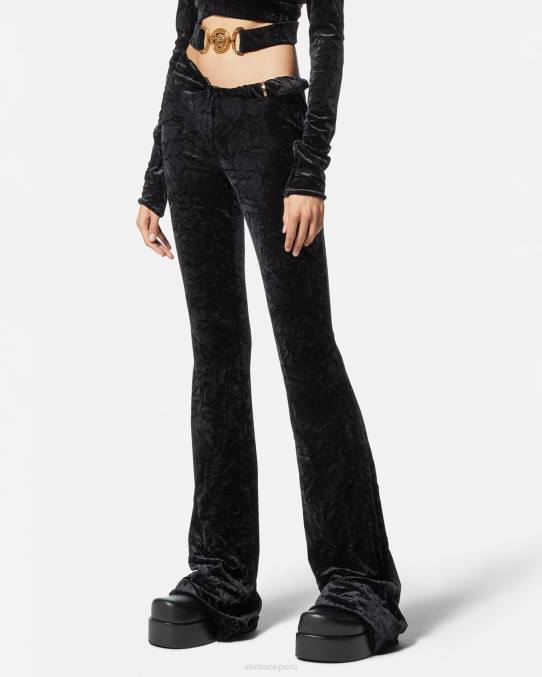 Versace ropa mujer pantalones acampanados de terciopelo enrollados 6BPV216 negro