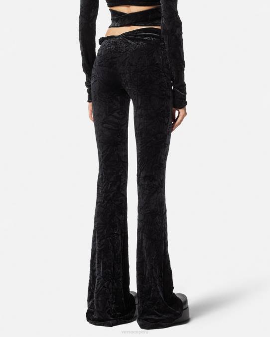 Versace ropa mujer pantalones acampanados de terciopelo enrollados 6BPV216 negro