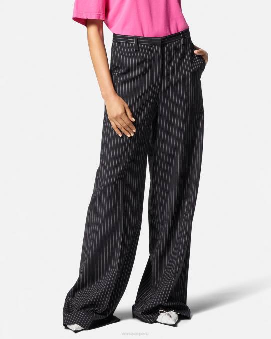 Versace ropa mujer pantalones anchos a rayas diplomáticas 6BPV123 negro