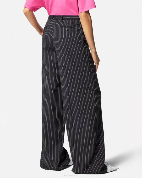 Versace ropa mujer pantalones anchos a rayas diplomáticas 6BPV123 negro