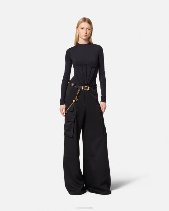Versace ropa mujer pantalones cargo con logo 6BPV201 negro
