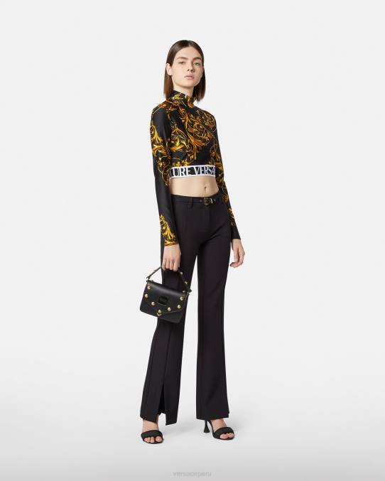 Versace ropa mujer pantalones de alta costura barroca con 1 hebilla 6BPV2247 negro