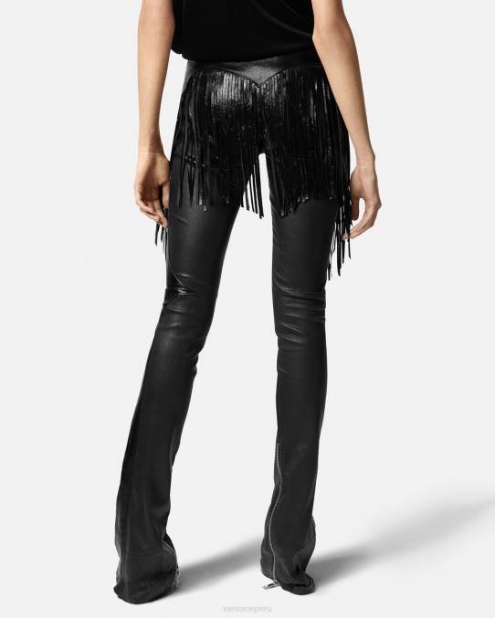 Versace ropa mujer pantalones de cuero con flecos 6BPV223 negro