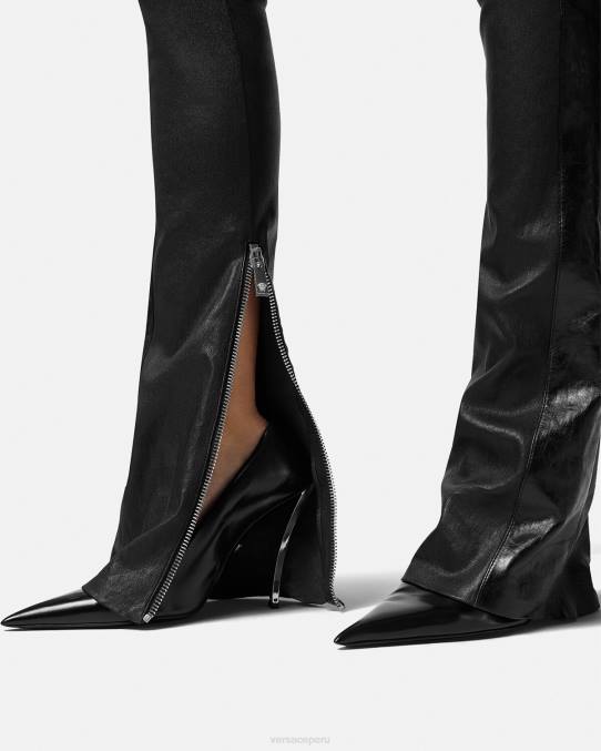 Versace ropa mujer pantalones de cuero con flecos 6BPV223 negro