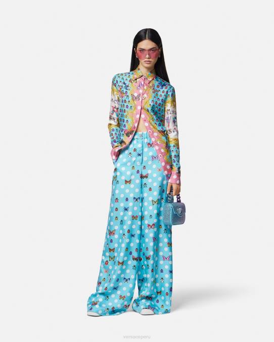 Versace ropa mujer pantalones de seda mariposas 6BPV196 imprimir