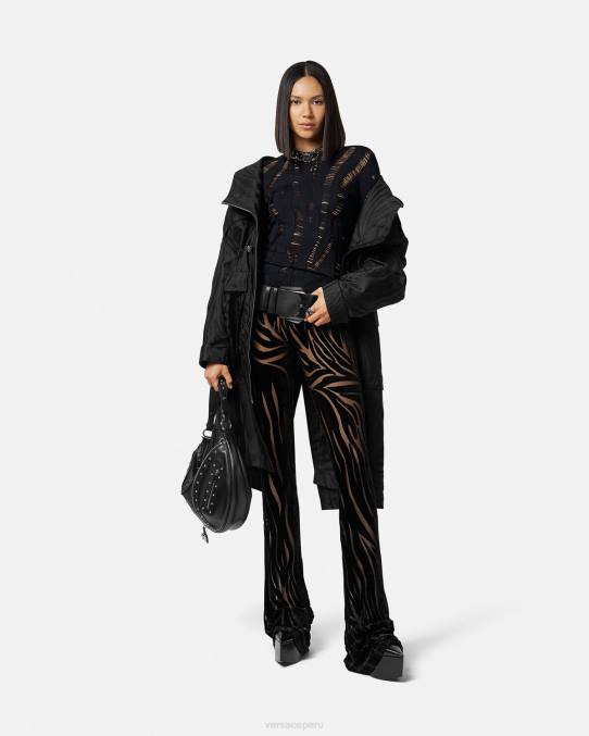 Versace ropa mujer pantalones de terciopelo de cebra 6BPV222 negro