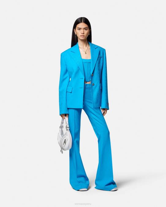 Versace ropa mujer pantalones formales en jacquard integral 6BPV121 azul