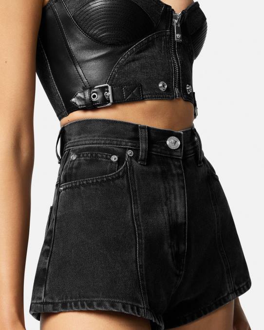 Versace ropa mujer shorts de mezclilla con medusa 6BPV217 negro