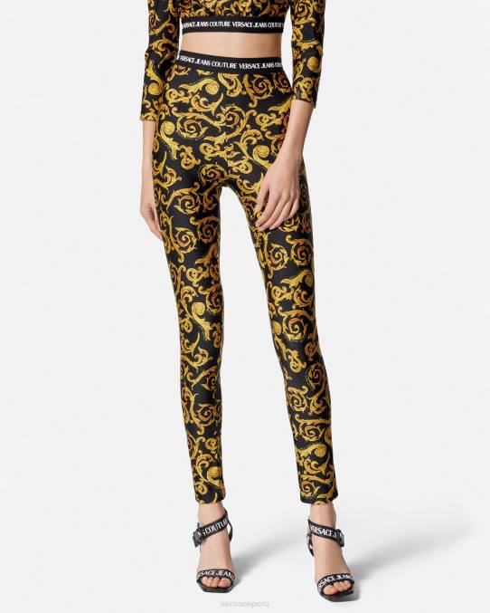 Versace ropa mujer bocetos de leggings de alta costura 6BPV2178 oro negro