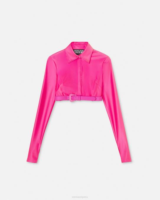 Versace ropa mujer camisa corta con hebilla barroca 6BPV2218 fucsia