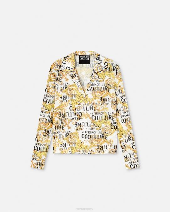 Versace ropa mujer camisa de alta costura con logo 6BPV2201 oro y blanco