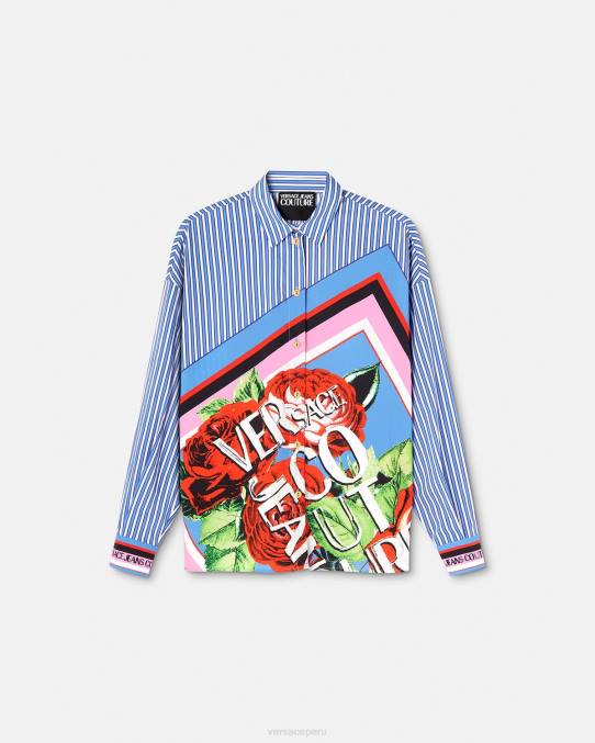 Versace ropa mujer camisa rayas rosas 6BPV2164 azul claro