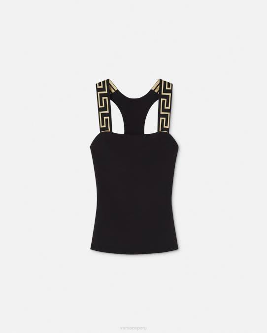 Versace ropa mujer camiseta sin mangas con borde de greca 6BPV236 negro