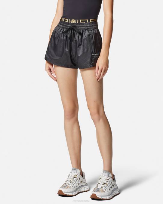 Versace ropa mujer pantalones cortos deportivos con borde de greca 6BPV238 negro