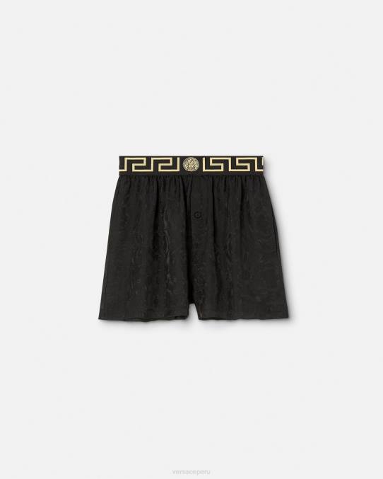 Versace ropa interior y ropa de playa mujer shorts de pijama con borde barroco y greca 6BPV1025 negro y gris