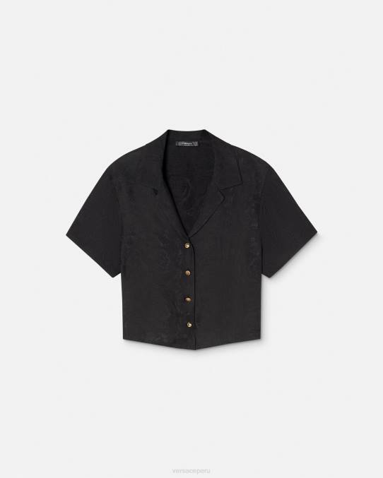 Versace ropa interior y ropa de playa mujer top de pijama corto en jacquard barroco 6BPV1028 negro y gris