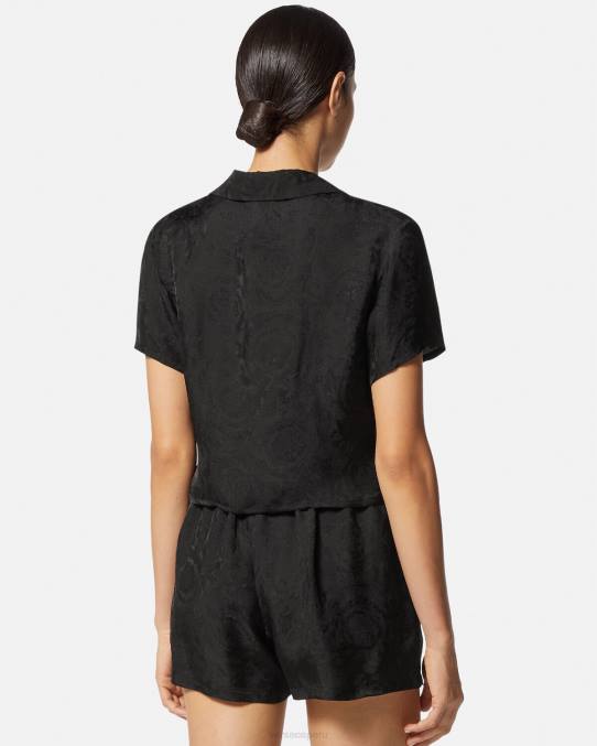 Versace ropa interior y ropa de playa mujer top de pijama corto en jacquard barroco 6BPV1028 negro y gris