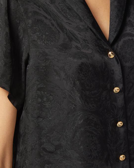 Versace ropa interior y ropa de playa mujer top de pijama corto en jacquard barroco 6BPV1028 negro y gris