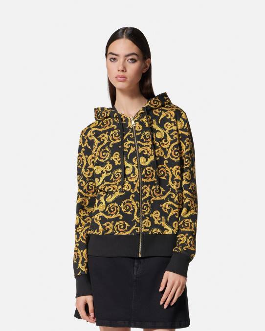 Versace ropa mujer sudadera con capucha de alta costura 6BPV2175 oro negro
