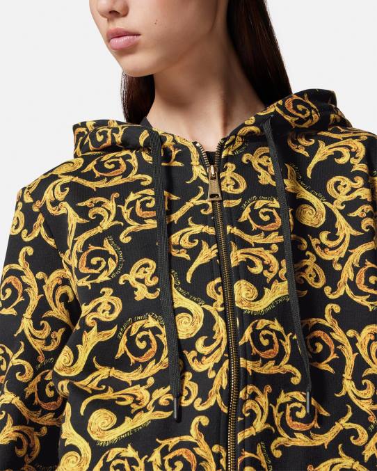 Versace ropa mujer sudadera con capucha de alta costura 6BPV2175 oro negro