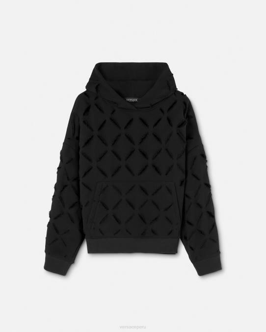 Versace ropa mujer sudadera con capucha extragrande y desgastada 6BPV142 negro