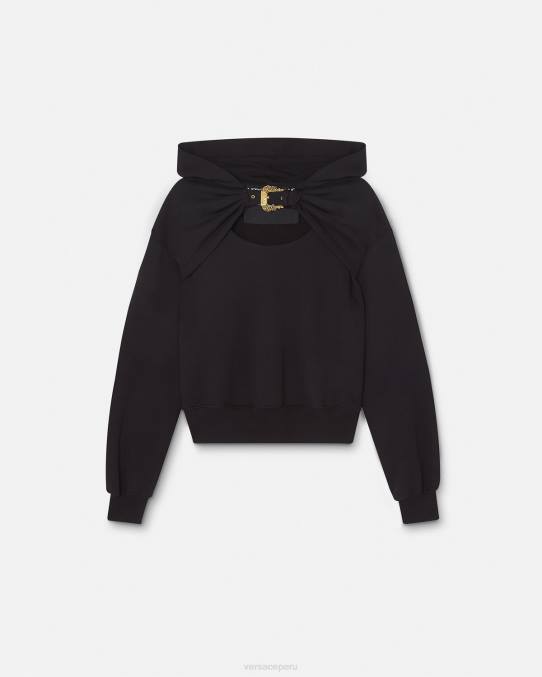 Versace ropa mujer sudadera con capucha y hebilla barroca 6BPV2154 negro