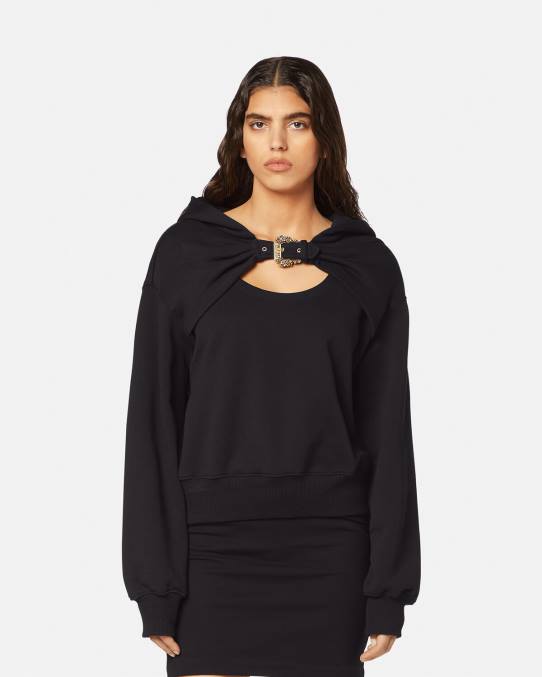 Versace ropa mujer sudadera con capucha y hebilla barroca 6BPV2154 negro