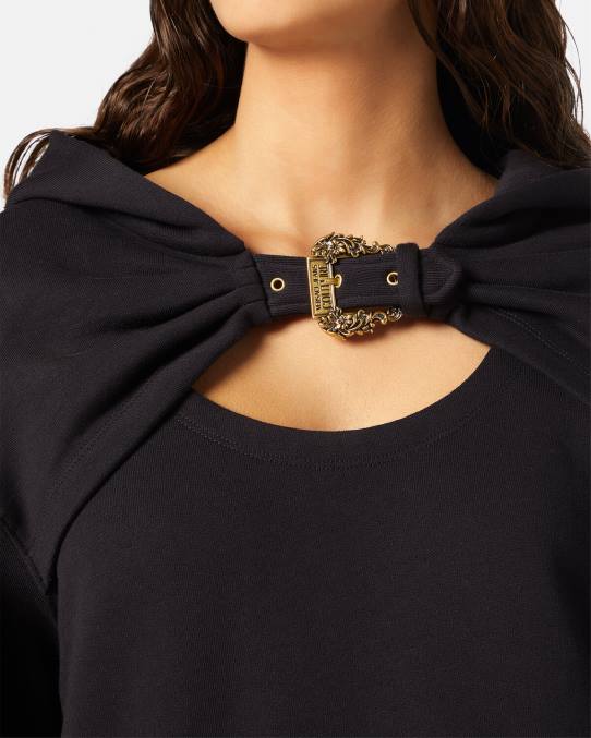 Versace ropa mujer sudadera con capucha y hebilla barroca 6BPV2154 negro