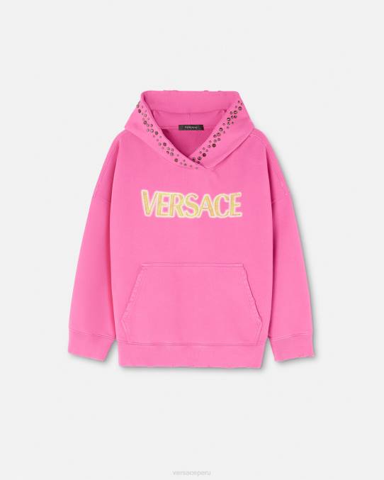 Versace ropa mujer sudadera con capucha y logo envejecido 6BPV143 rosa